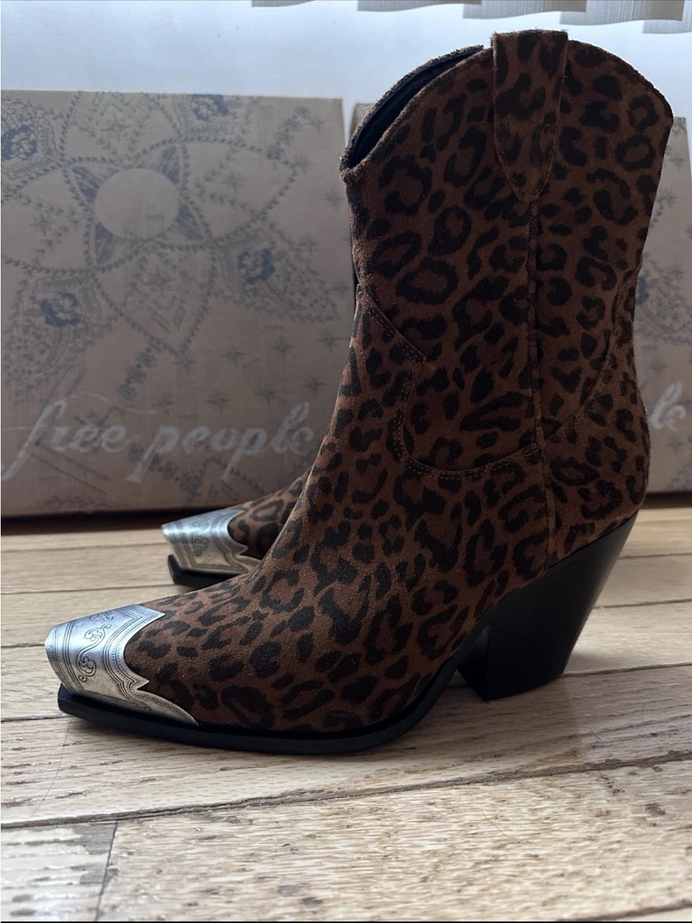 Free People Brayden Leo Western Boot Pewter Tip Cheetah  36/5.5/6 NWB